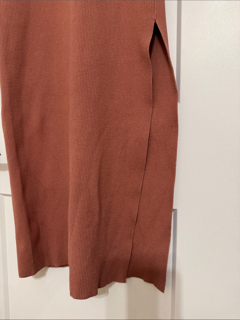 Mustard Seed Ribbed Knit Minimalist Rust Midi Bodycon Slip Dress Size Large - Picture 4 of 7